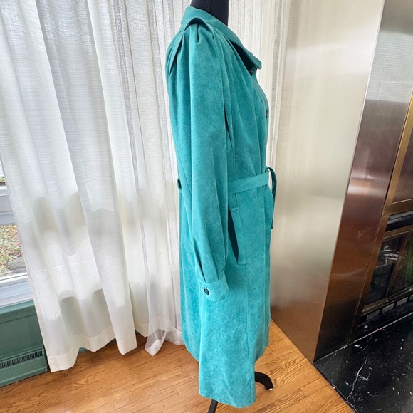 Vintage 80s suede coat, teal, removable quilted liner, tie belt, 8/10 (M/L) - Picture 2 of 13